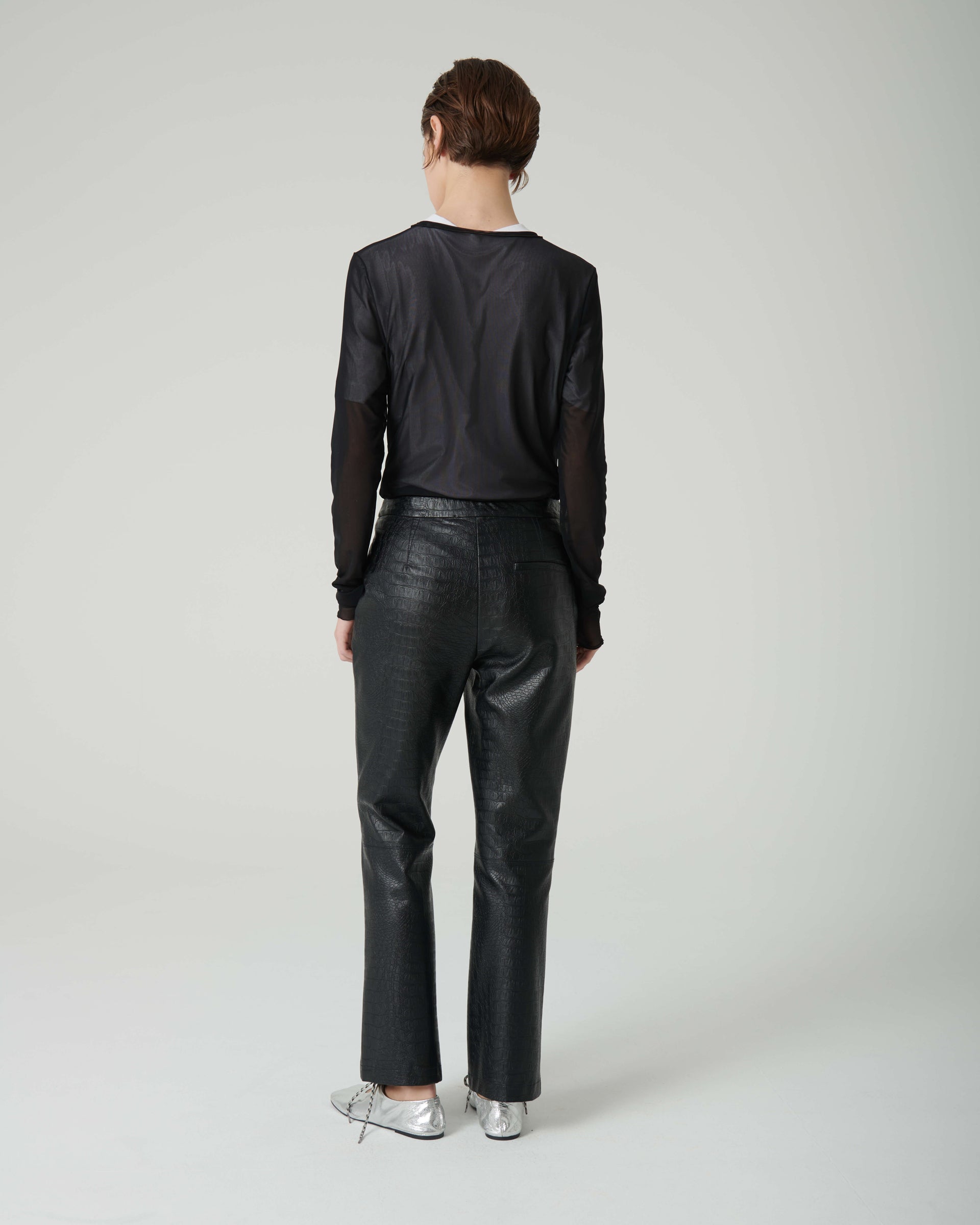 PANTS WITH COCONUT ECO-LEATHER RIBBING