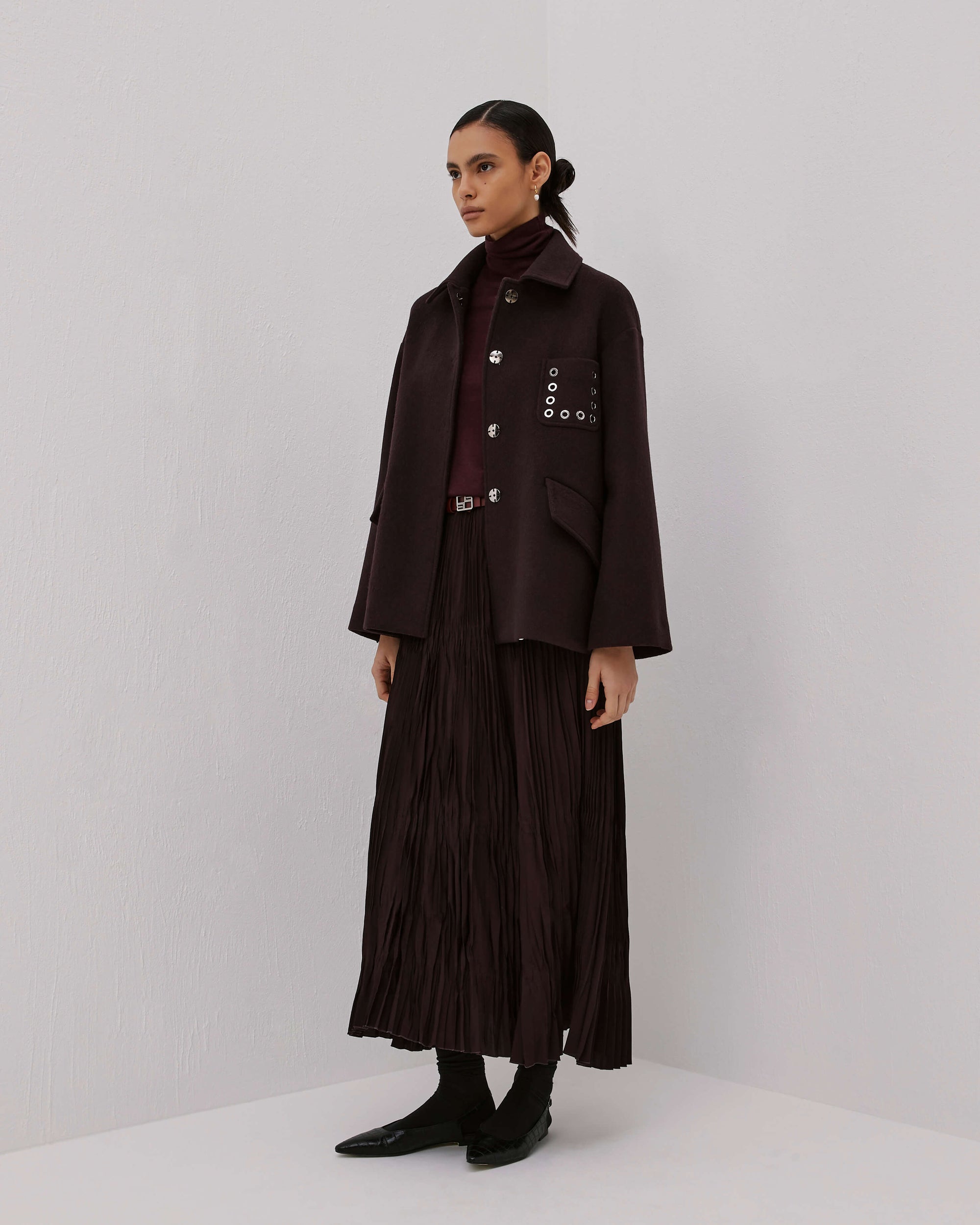 Short Coat With Pocket With Metal Eyelets