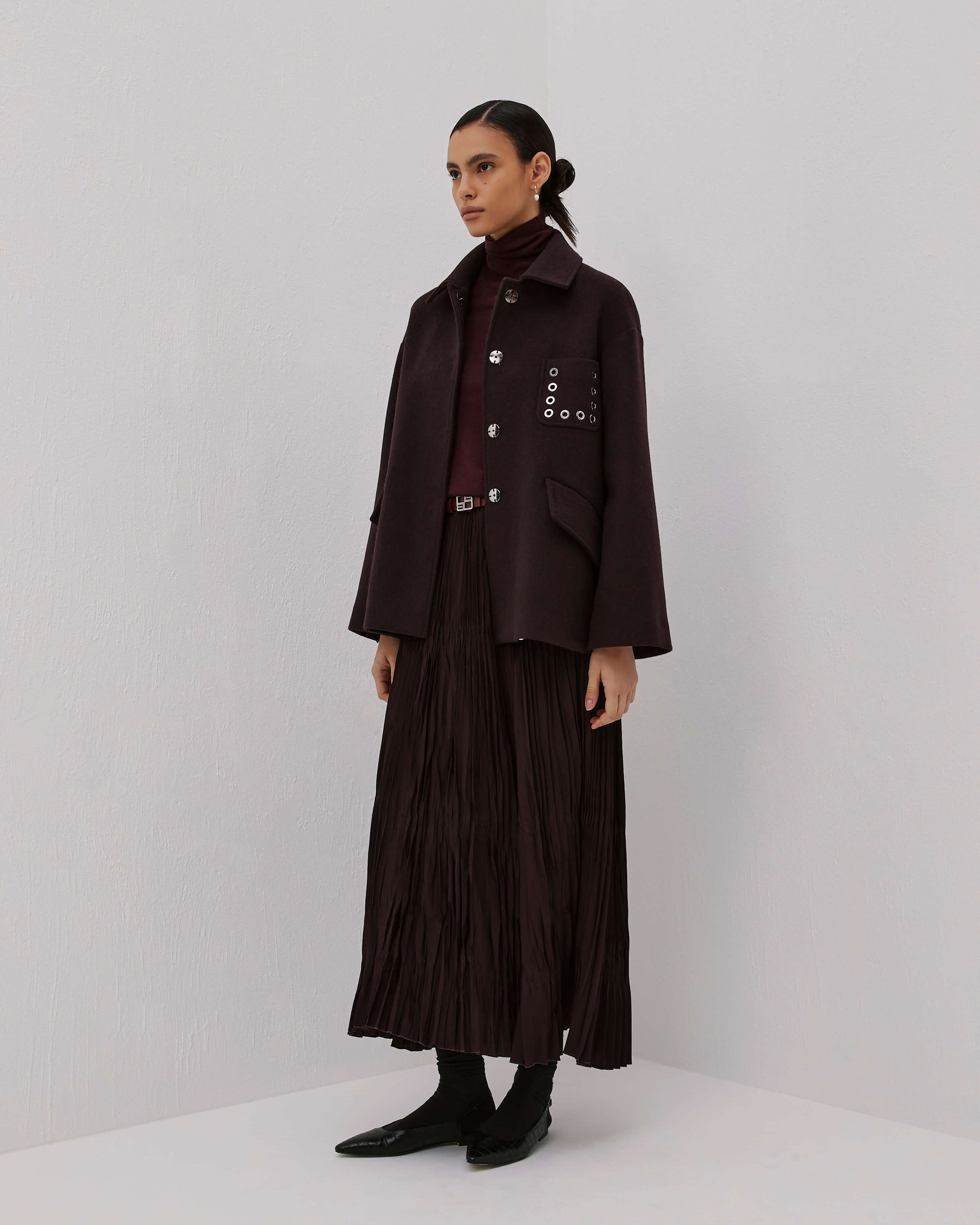 Short Coat With Pocket With Metal Eyelets