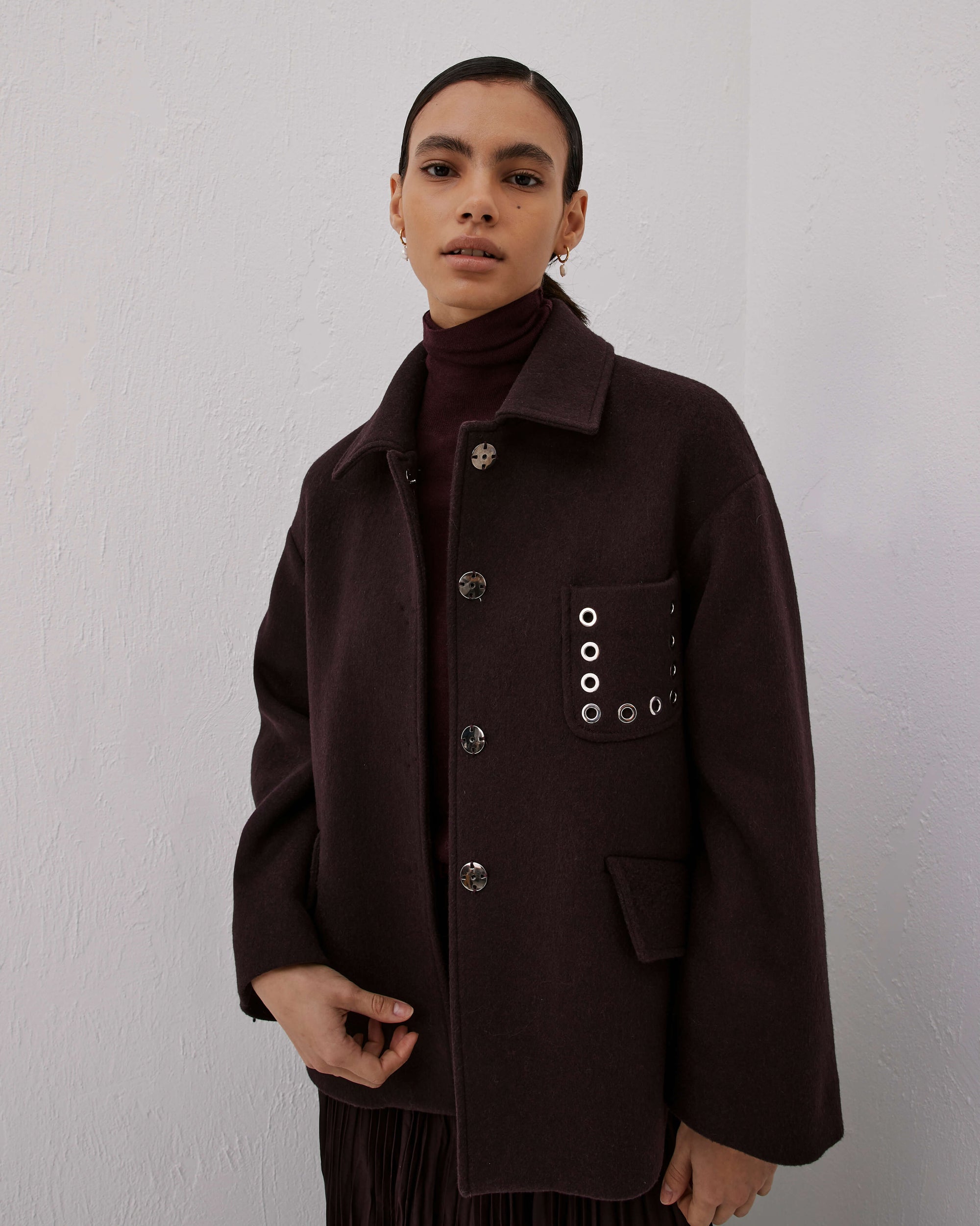 Short Coat With Pocket With Metal Eyelets