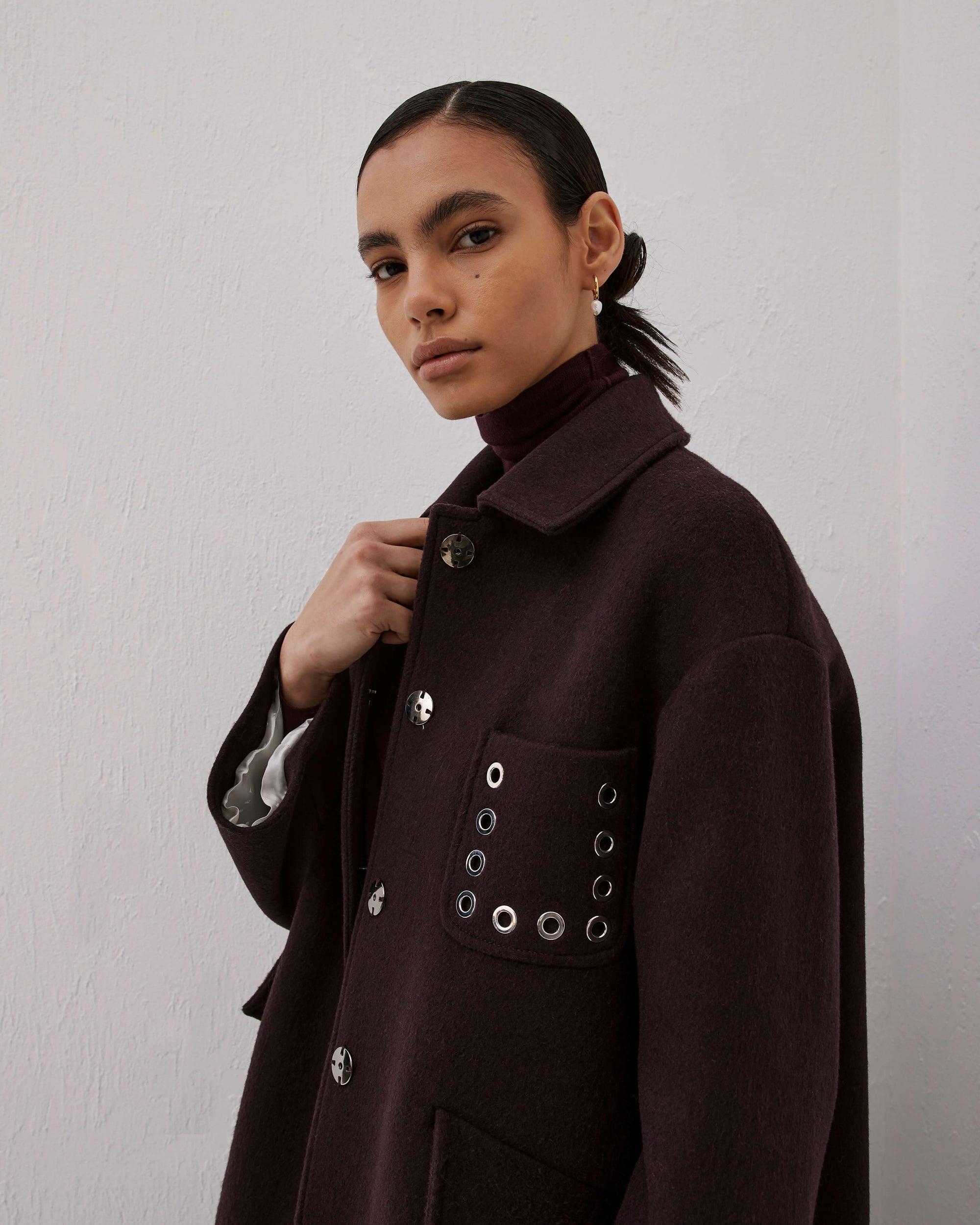 Short Coat With Pocket With Metal Eyelets