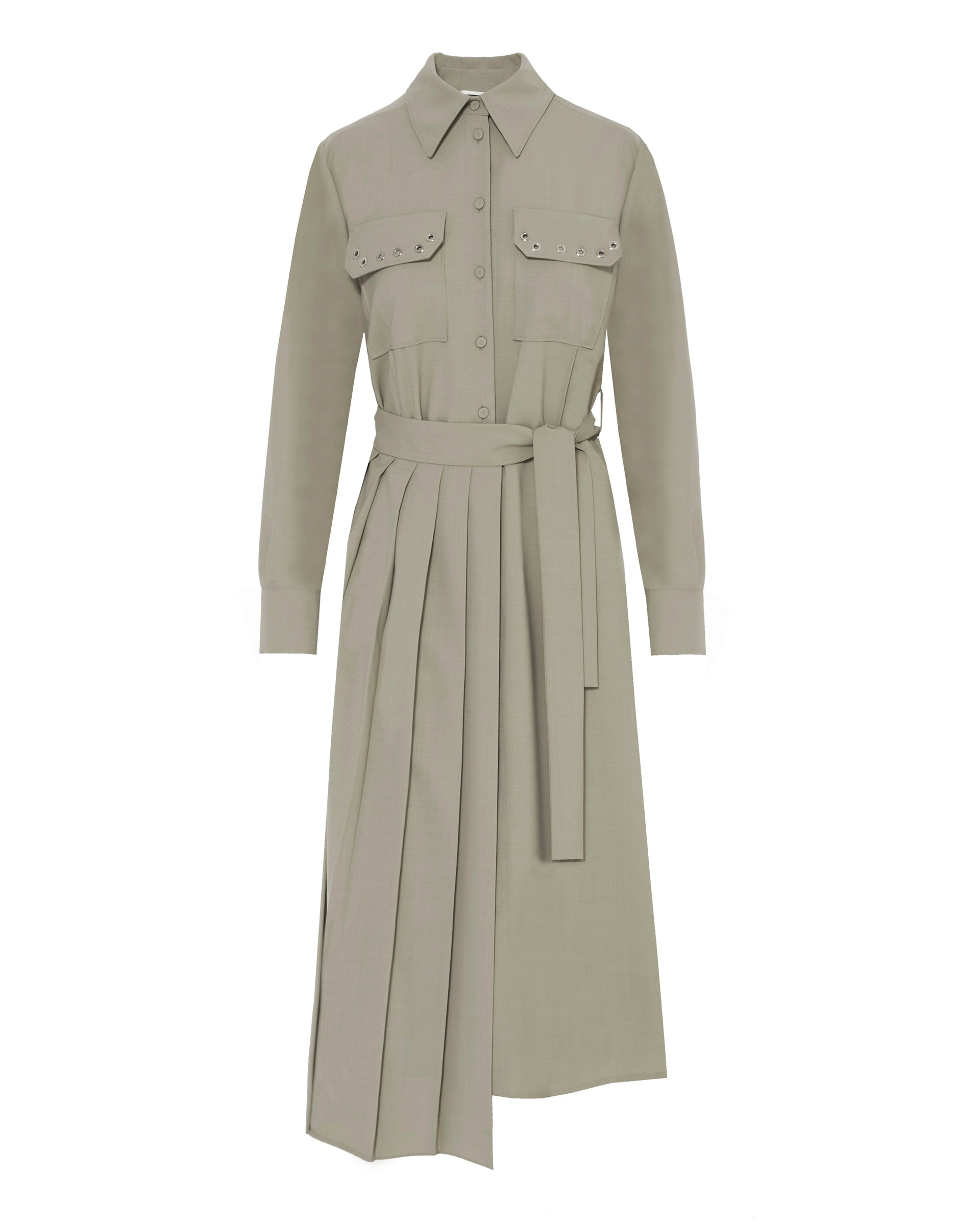 Shirt Dress With Panel With Flat Pleats