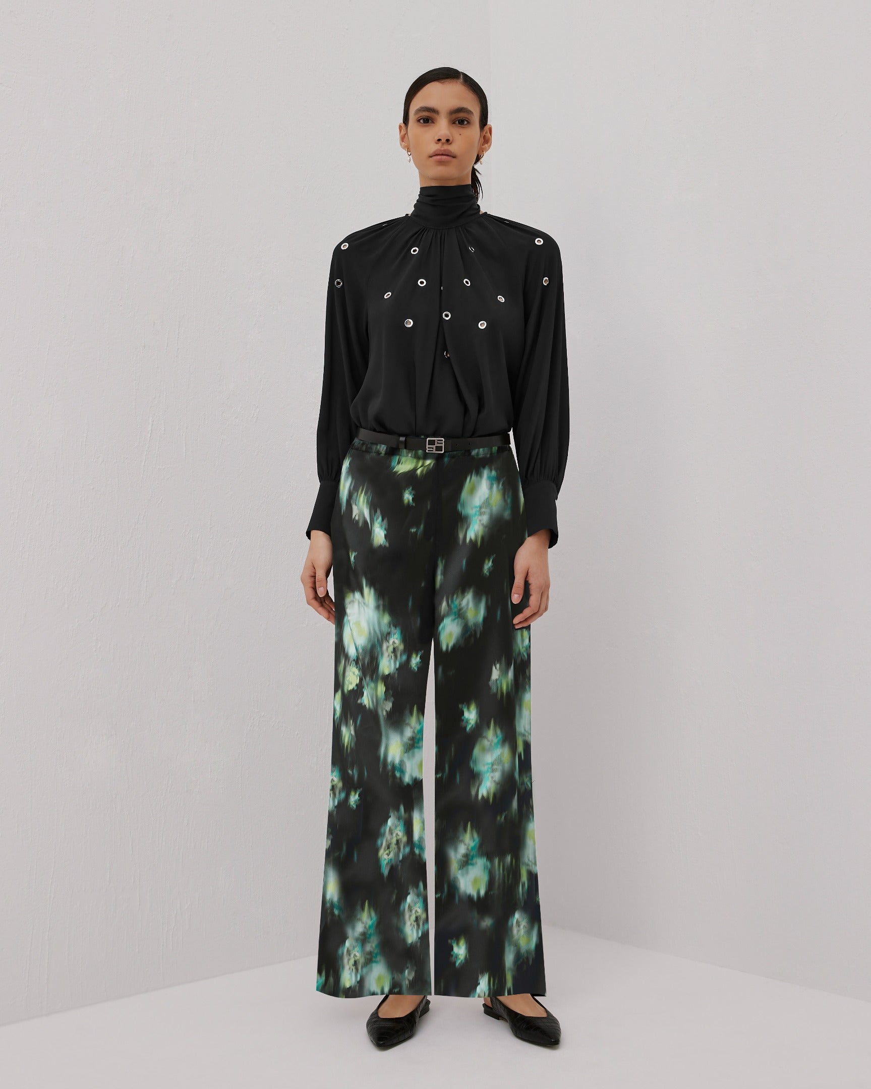 Palazzo Trousers With Floral Chine Print