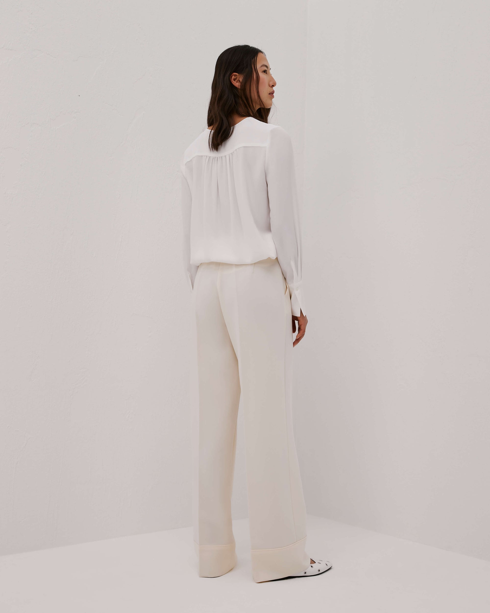 Palazzo Trousers With Bottom Flounce