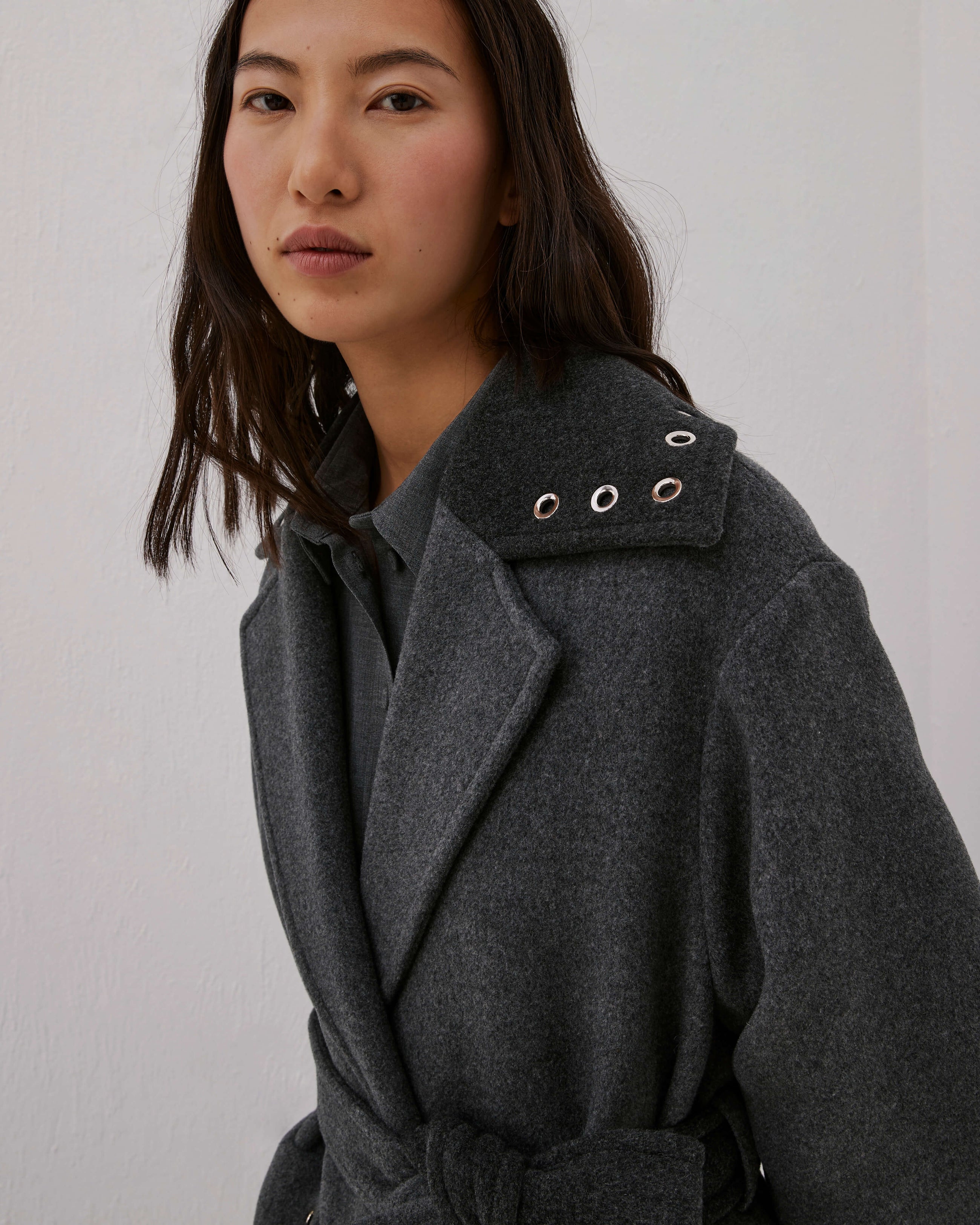 Wool Coat With Maxi Pockets And Metal Eyelets