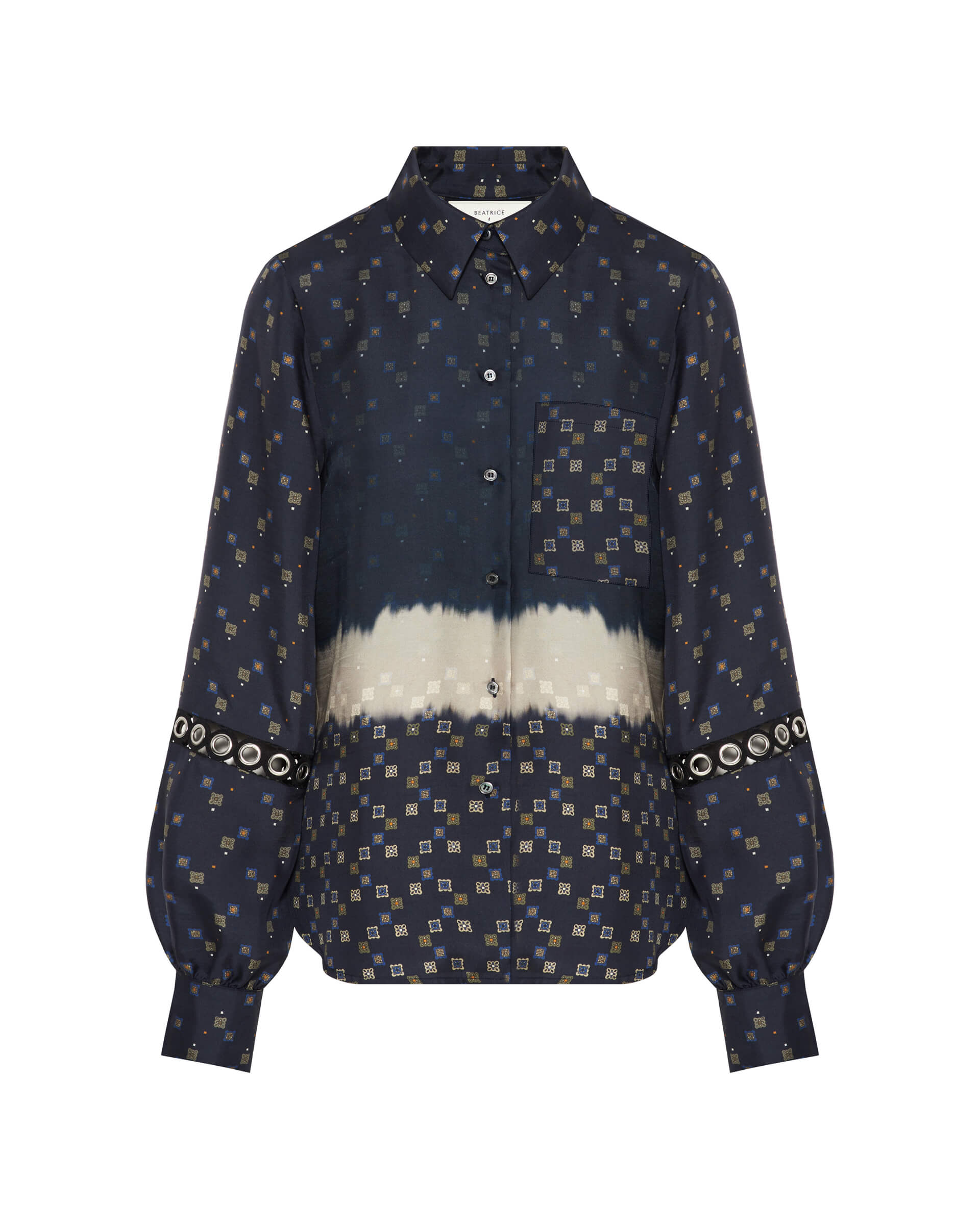 Printed Shirt With Metal Eyelets On Sleeves