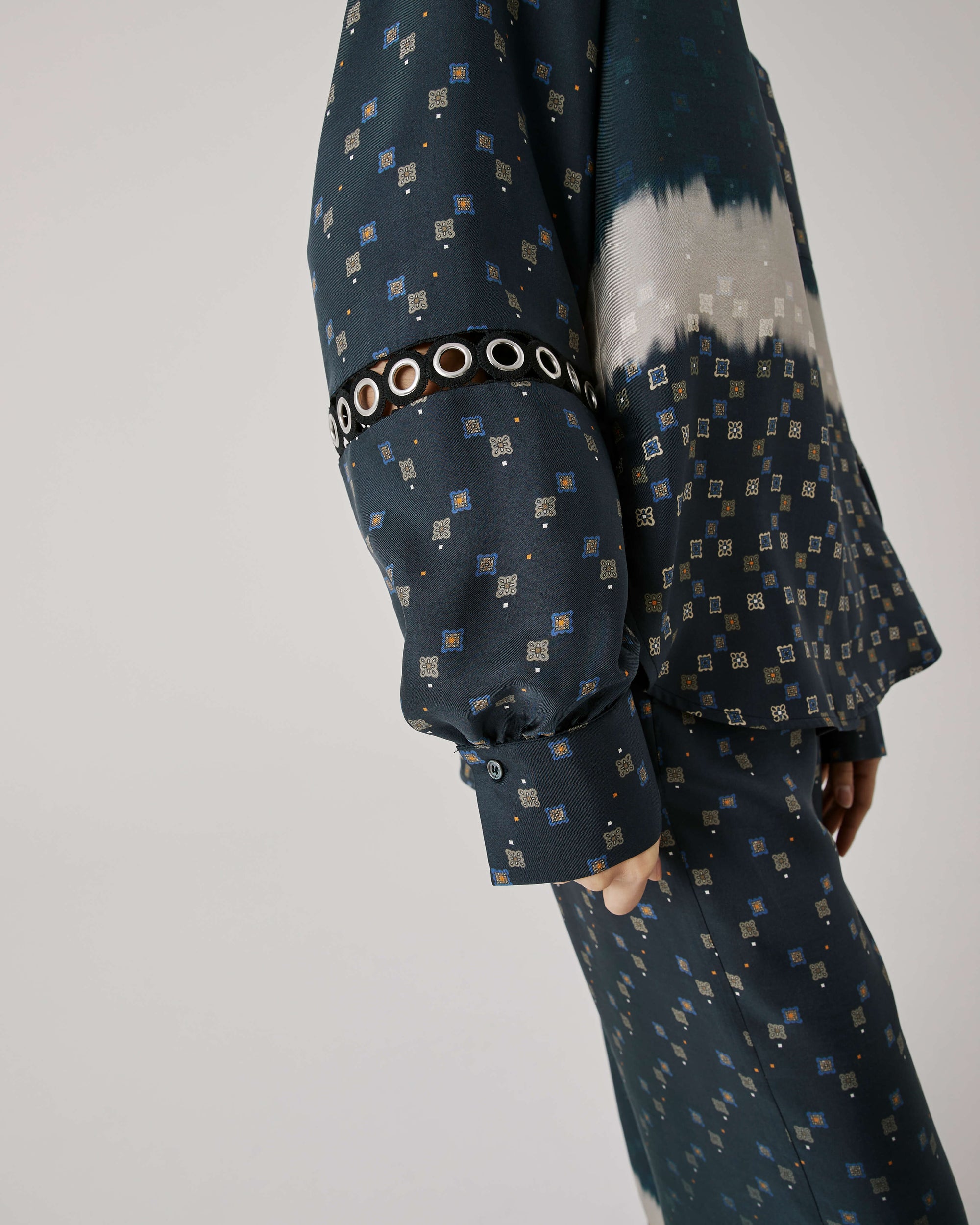 Printed Shirt With Metal Eyelets On Sleeves