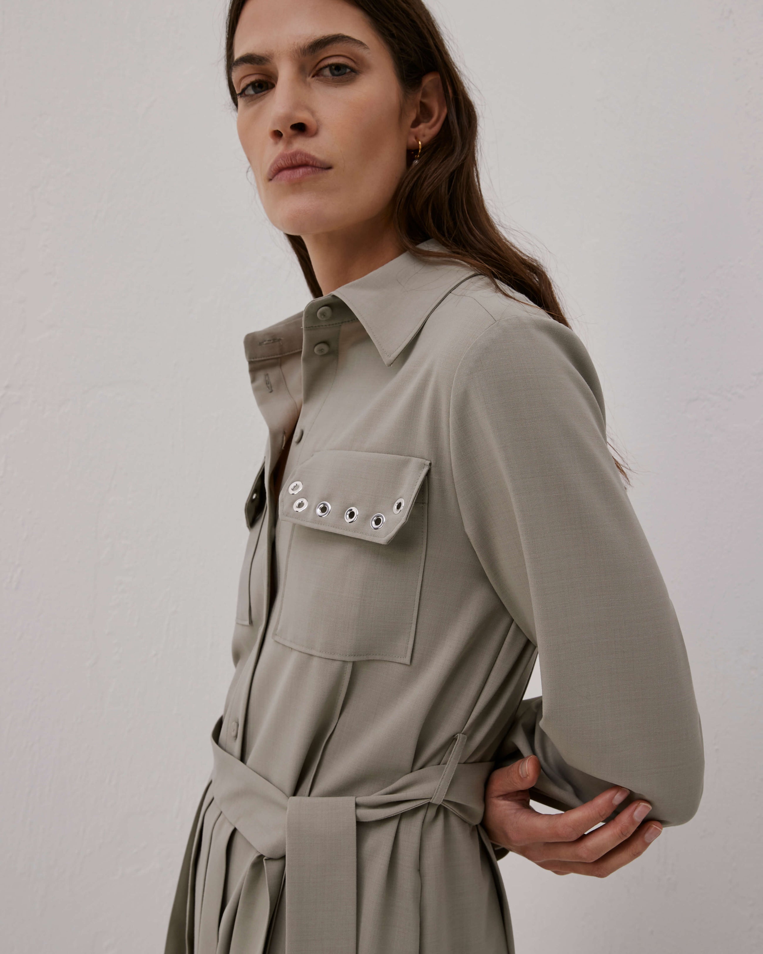 Shirt Dress With Panel With Flat Pleats