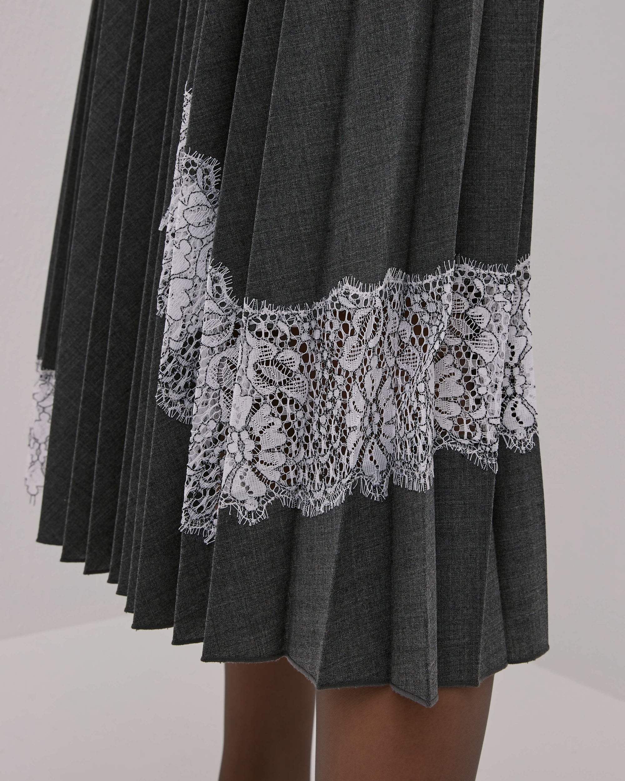 Pleated Dress With Lace Inserts