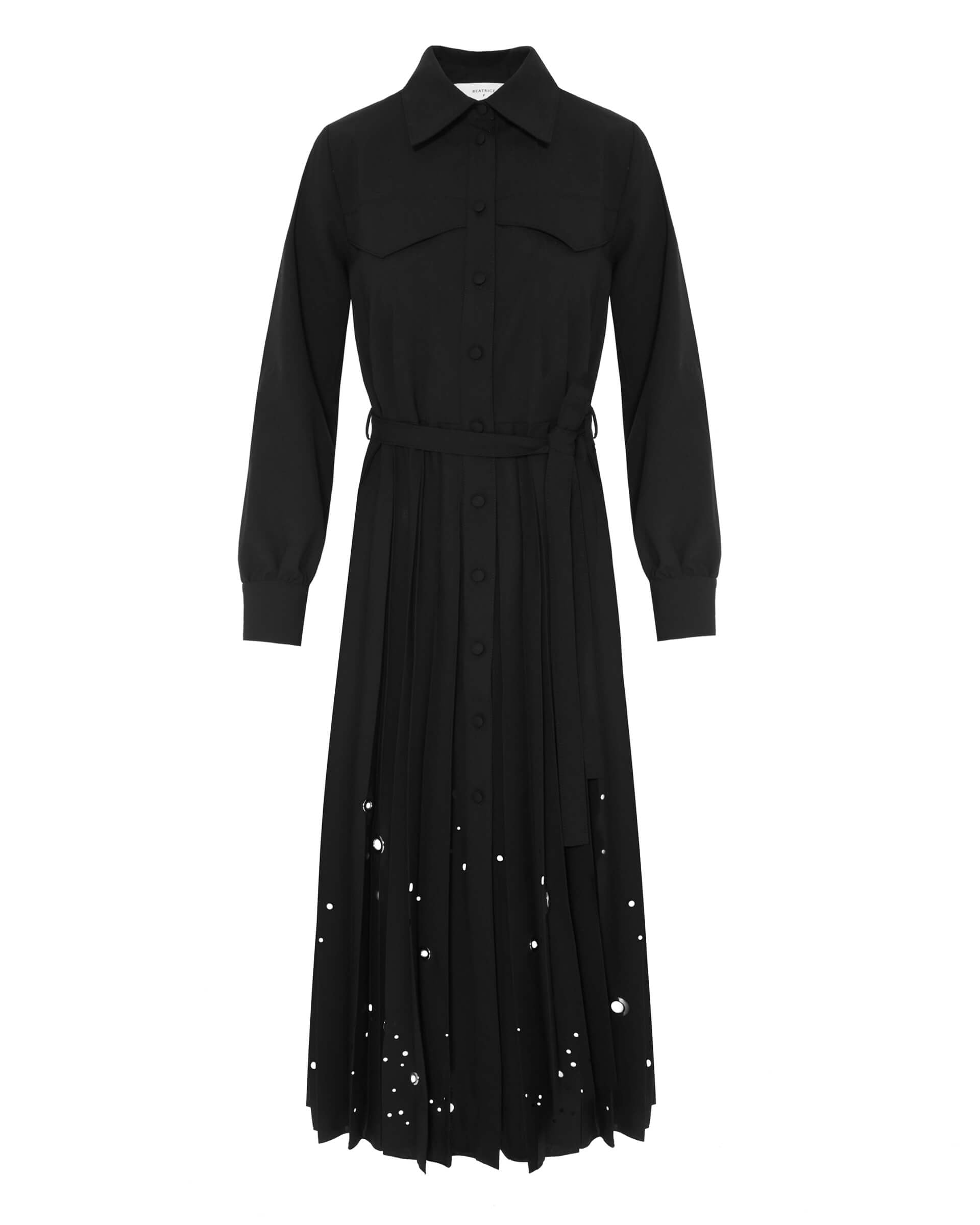 Pleated Dress With Laser Process And Metal Eyelets