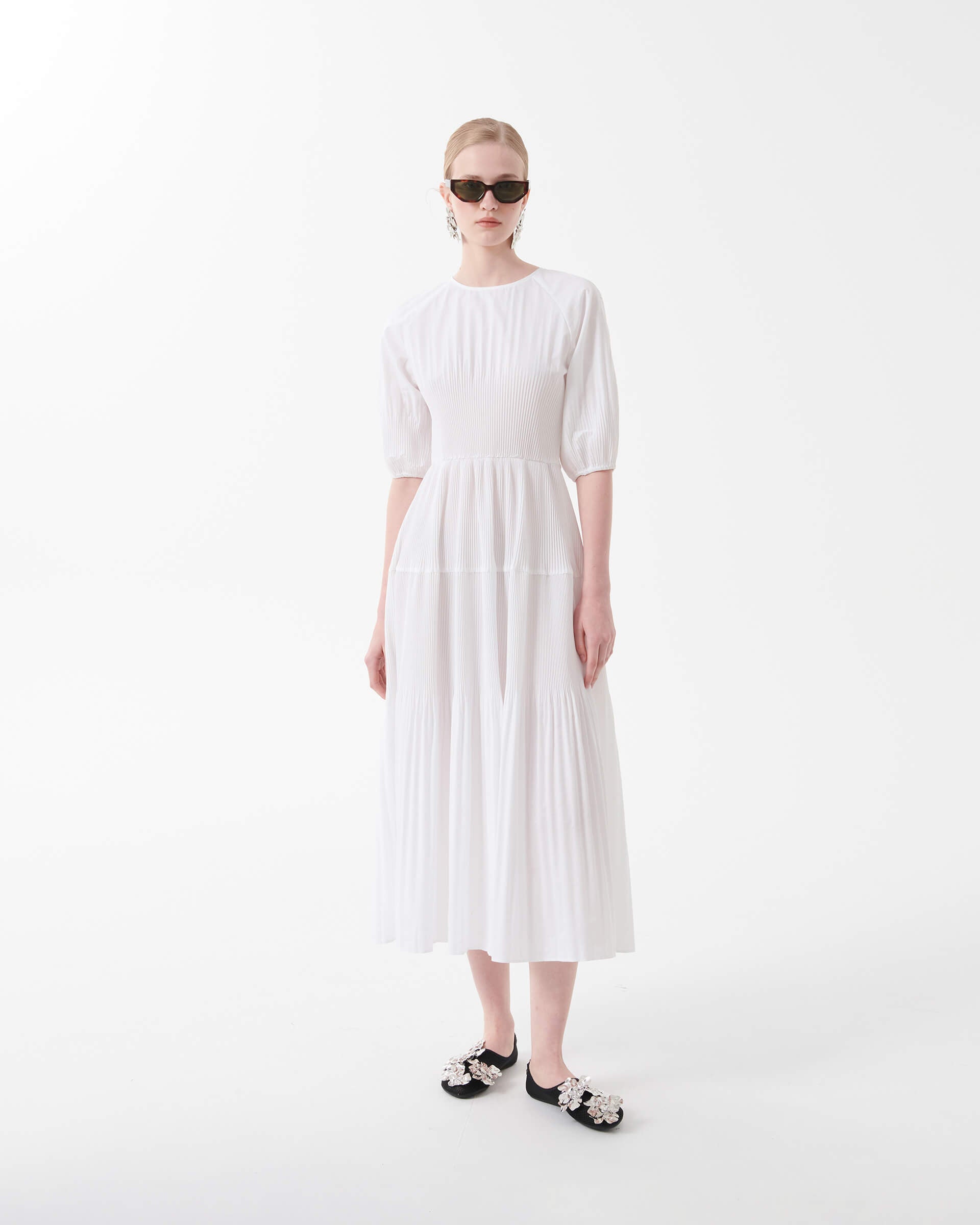 white dress with pleats Beatrice .b