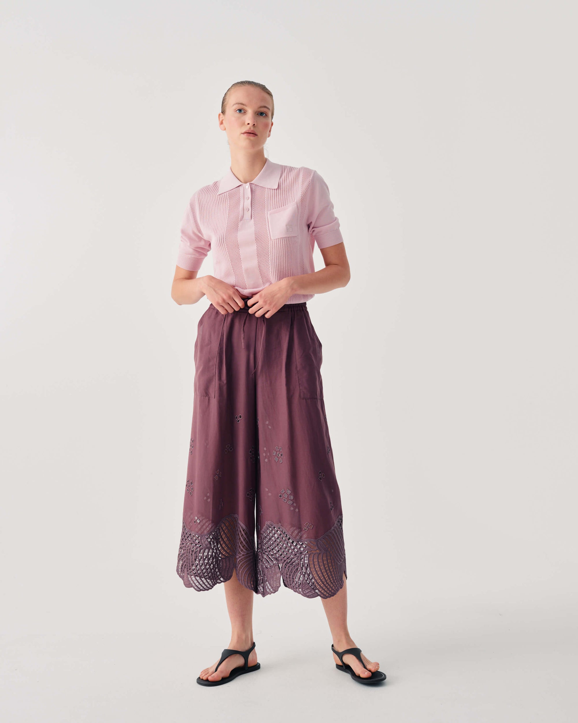WIDE-LEG TROUSERS WITH HAND-MADE EMBROIDERY