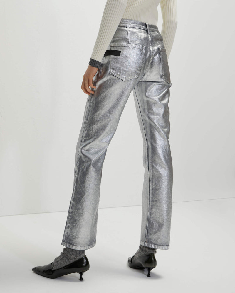 silver laminated jeans