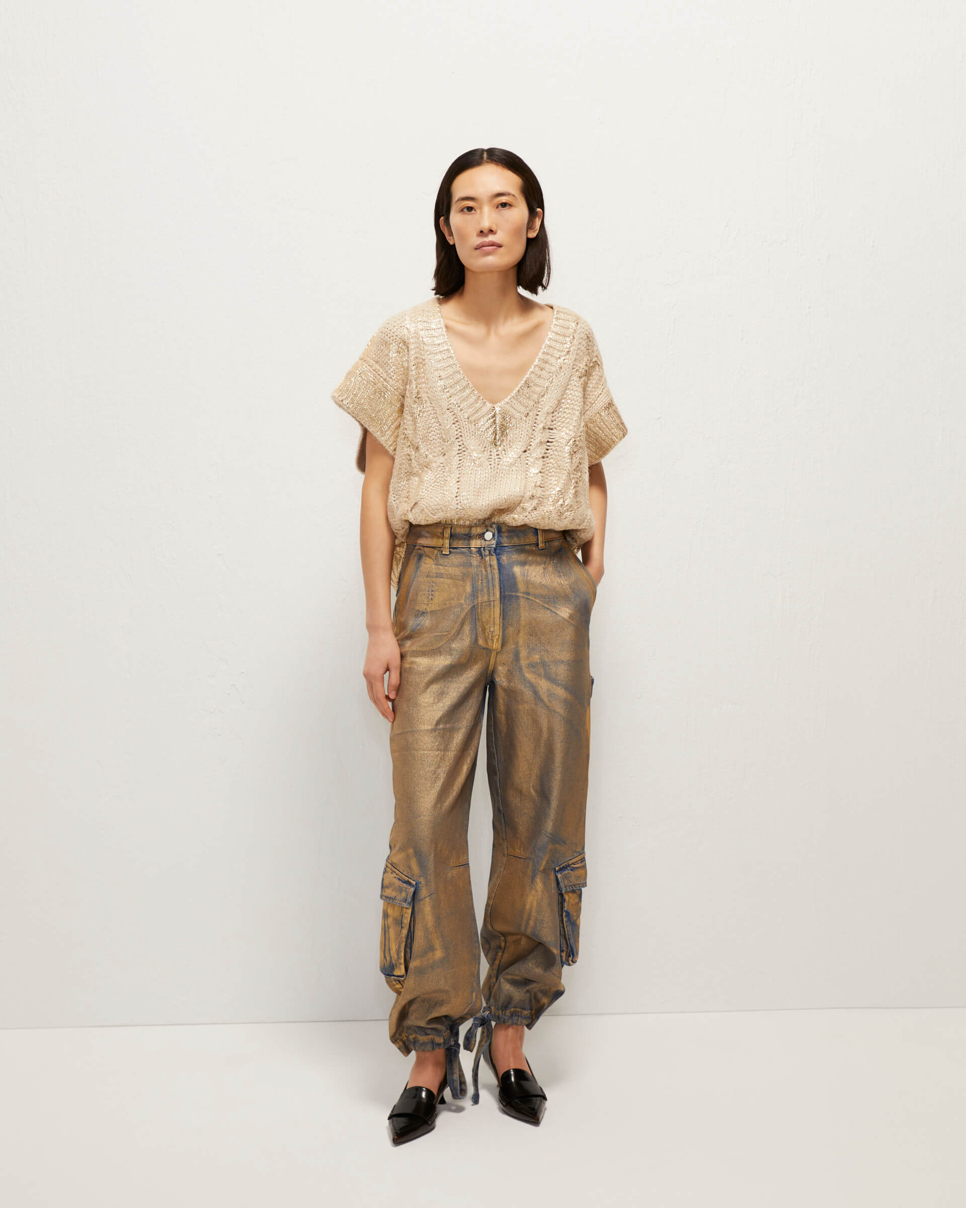 beatrice b gold laminated cargo trousers+23FA1849LAM_210