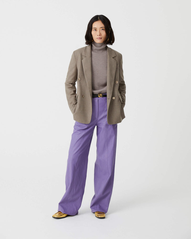 lilac eco-leather trousers