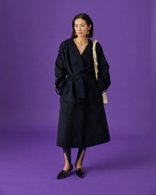 beatrice b low-necked blue coat with frogs+23FA2517VELOUR_599