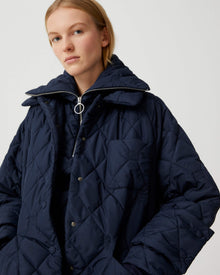 long blue down jacket