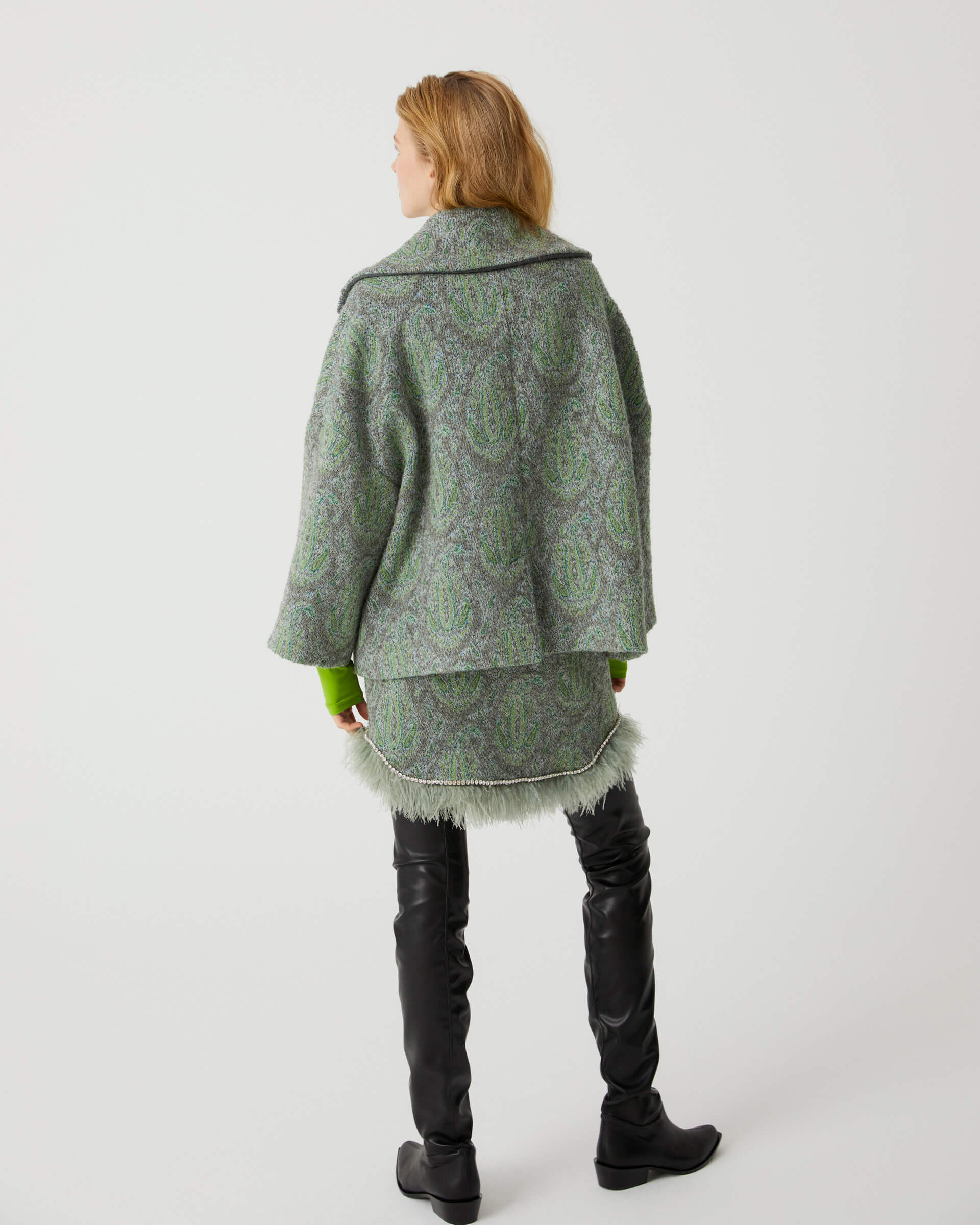 short jacquard wool peacoat