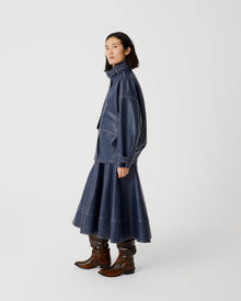 oversized blue eco-leather pea coat