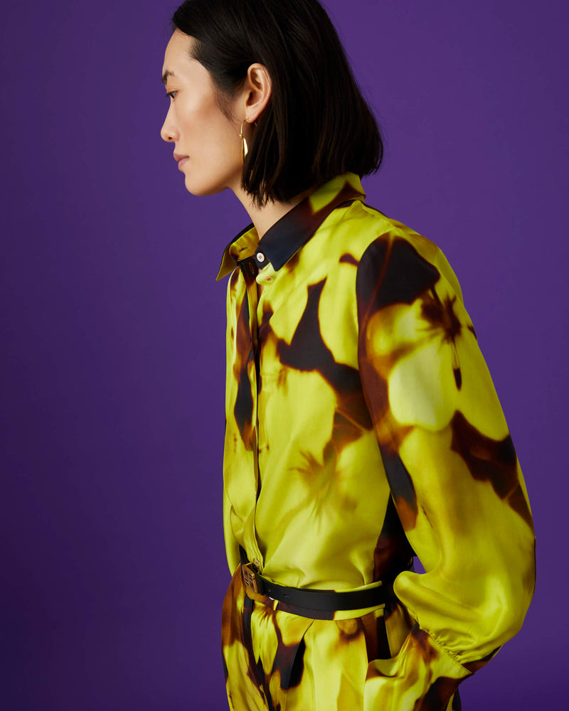 silk shirt in blurred print