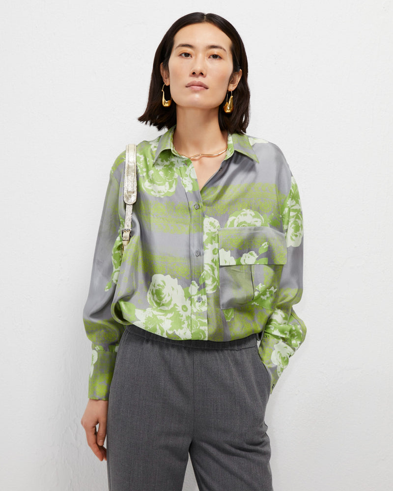 oversized silk shirt in garden print