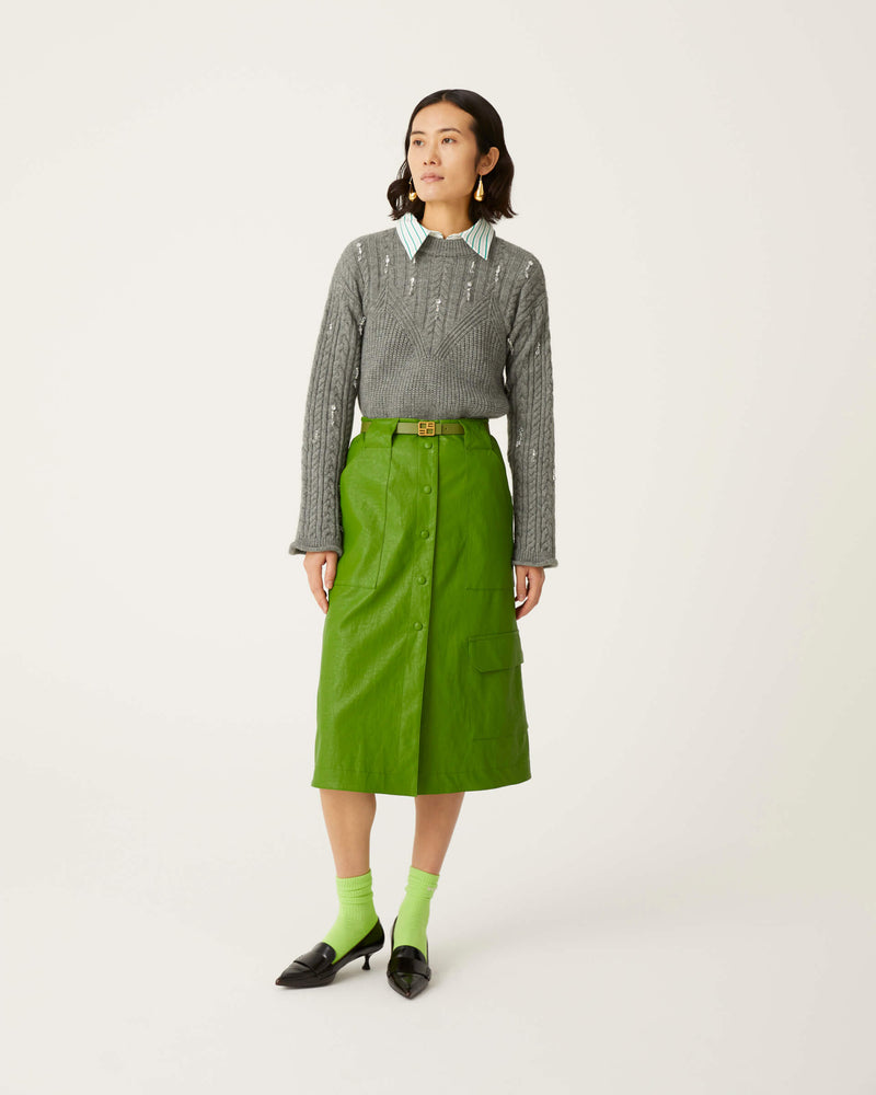 beatrice b green eco-leather skirt with maxi pockets+23FA5776MET_722