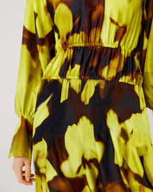 silk dress in blurred print