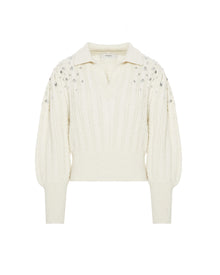 polo knit with embroidered sleeves