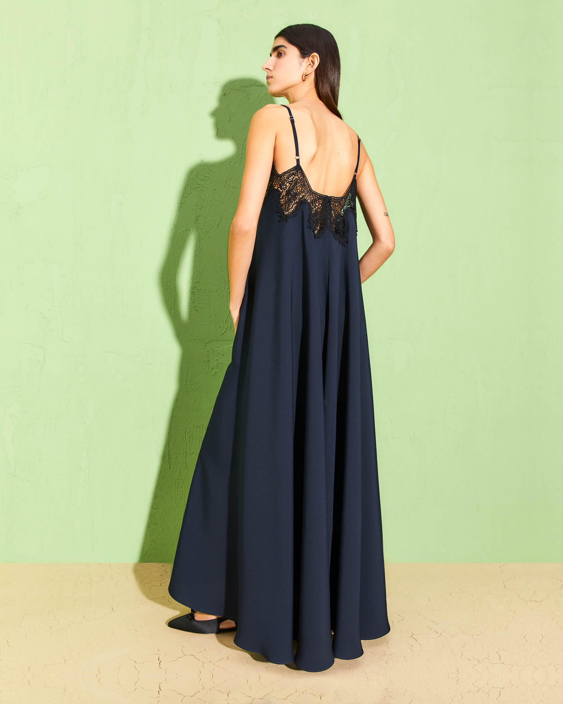 ワンピース A FERRETTI FW25 Lace satin dress (A04136627 0555) Dress in enver satin with lace | Alberta Ferretti