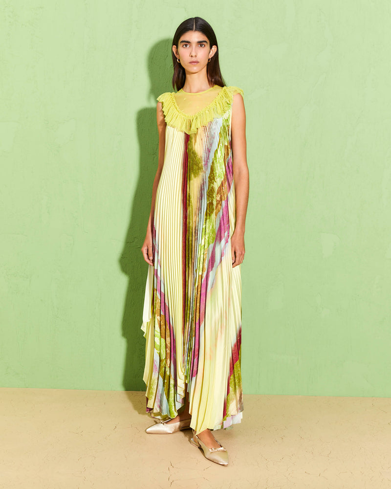 beatrice .b printed dress with soleil pleats and lace yoke+24FE6274LAND_245
