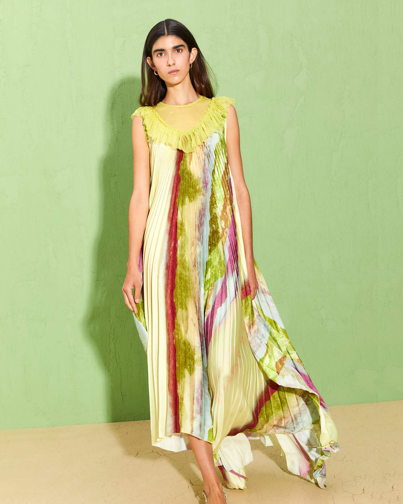beatrice .b printed dress with soleil pleats and lace yoke+24FE6274LAND_245