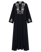 Silk Crepe De Chine Dress with Embridered Plastron