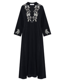 Silk Crepe De Chine Dress with Embridered Plastron