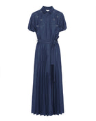 Pleated and Hand-Embroidered Denim Dress