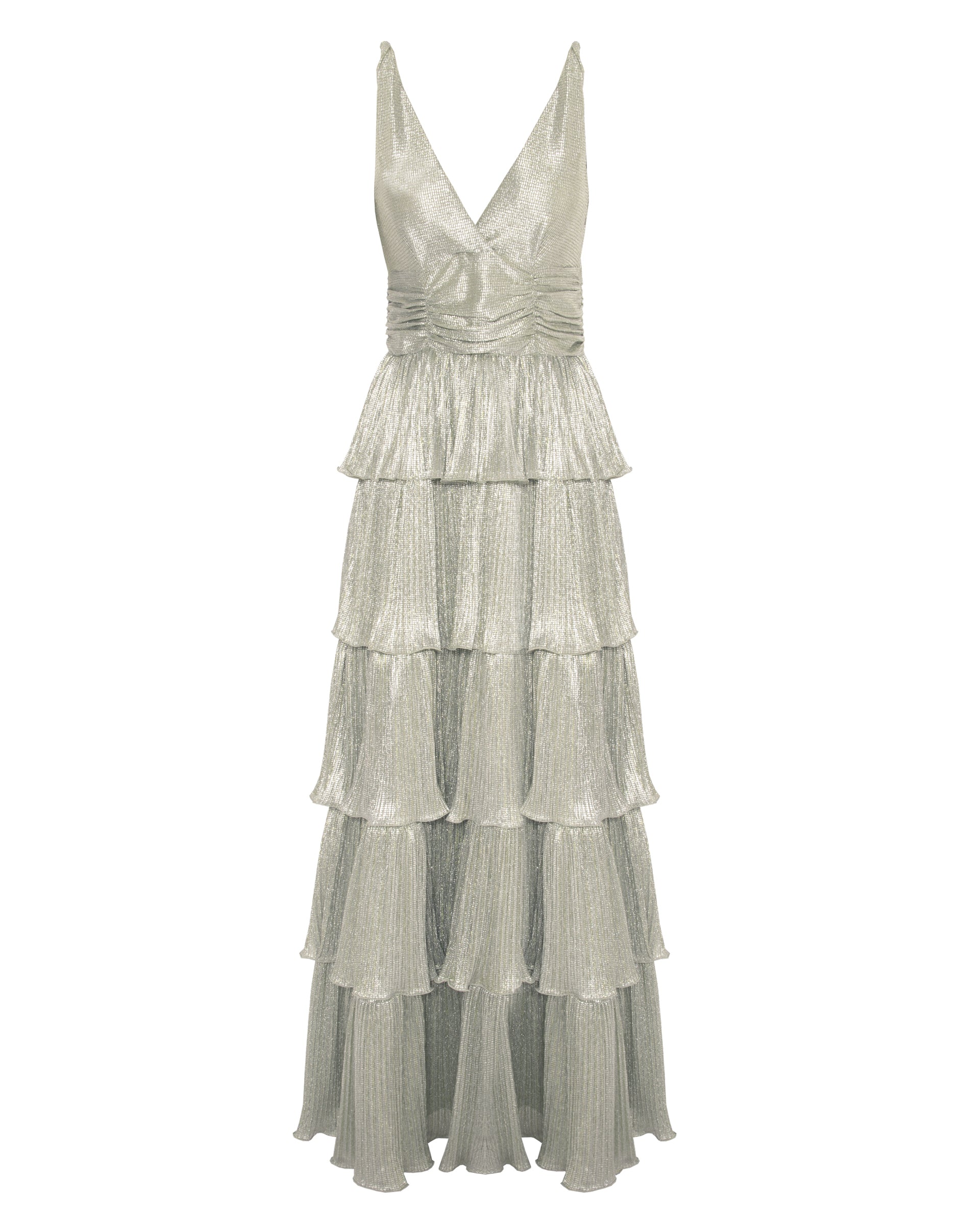 LUREX PLEATED DRESS WITH RUFFLES
