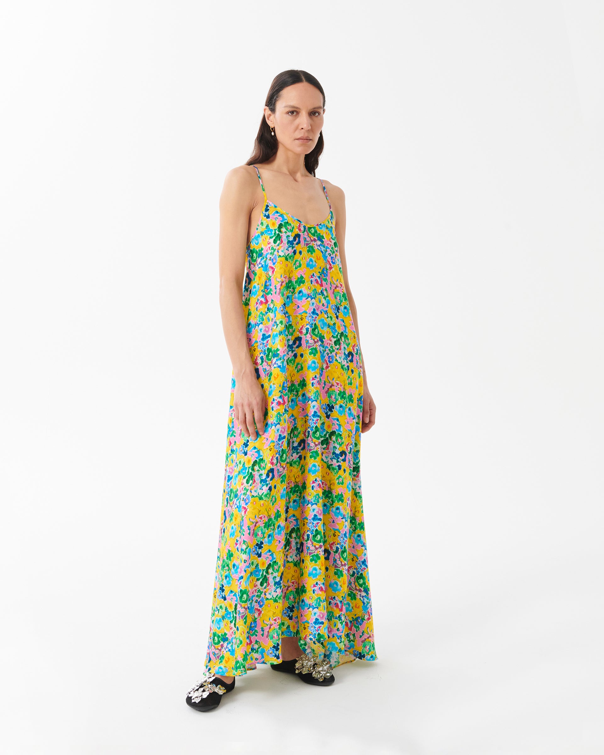 SLIP DRESS IN PRINTED MULTICOLOUR VISCOSE