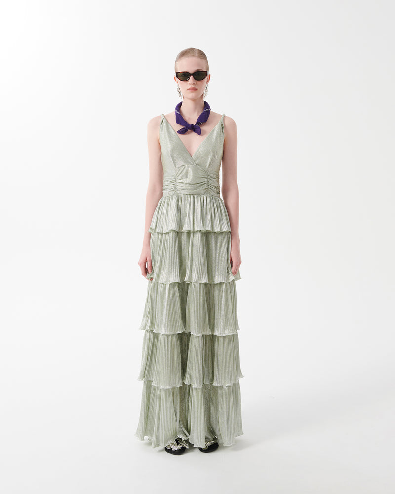 LUREX PLEATED DRESS WITH RUFFLES
