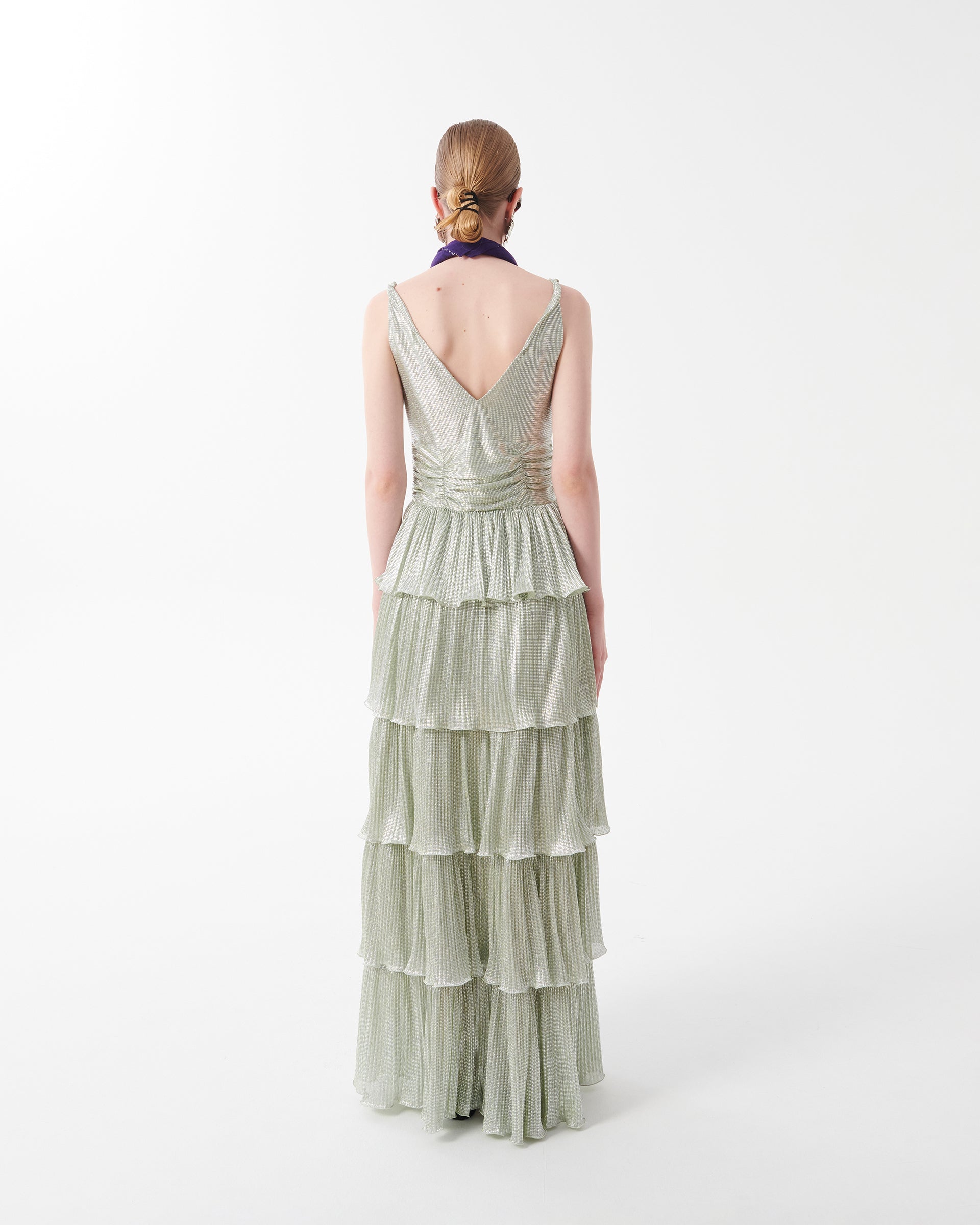 LUREX PLEATED DRESS WITH RUFFLES