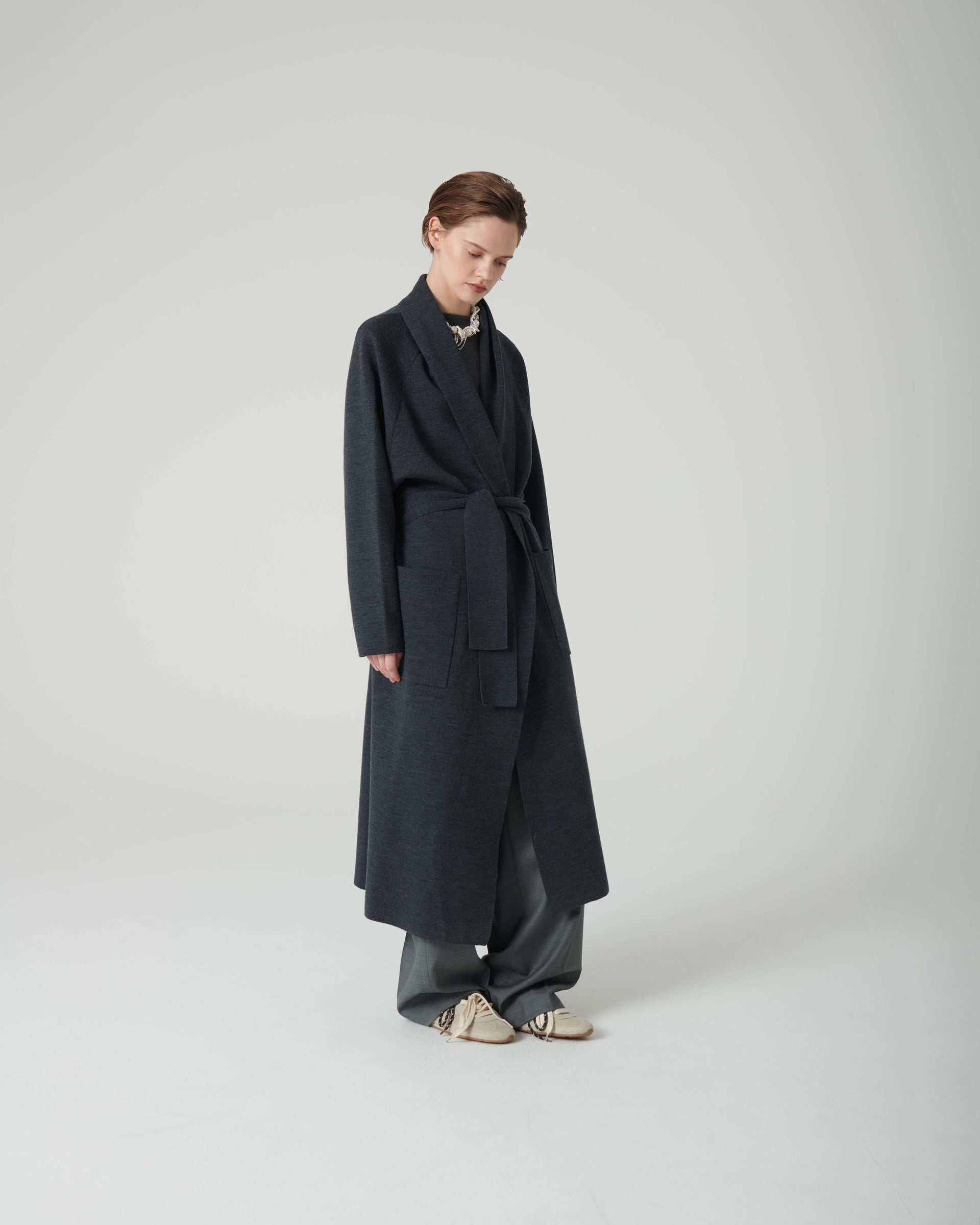 CAPPOTTO CON CINTURA IN MAGLIA