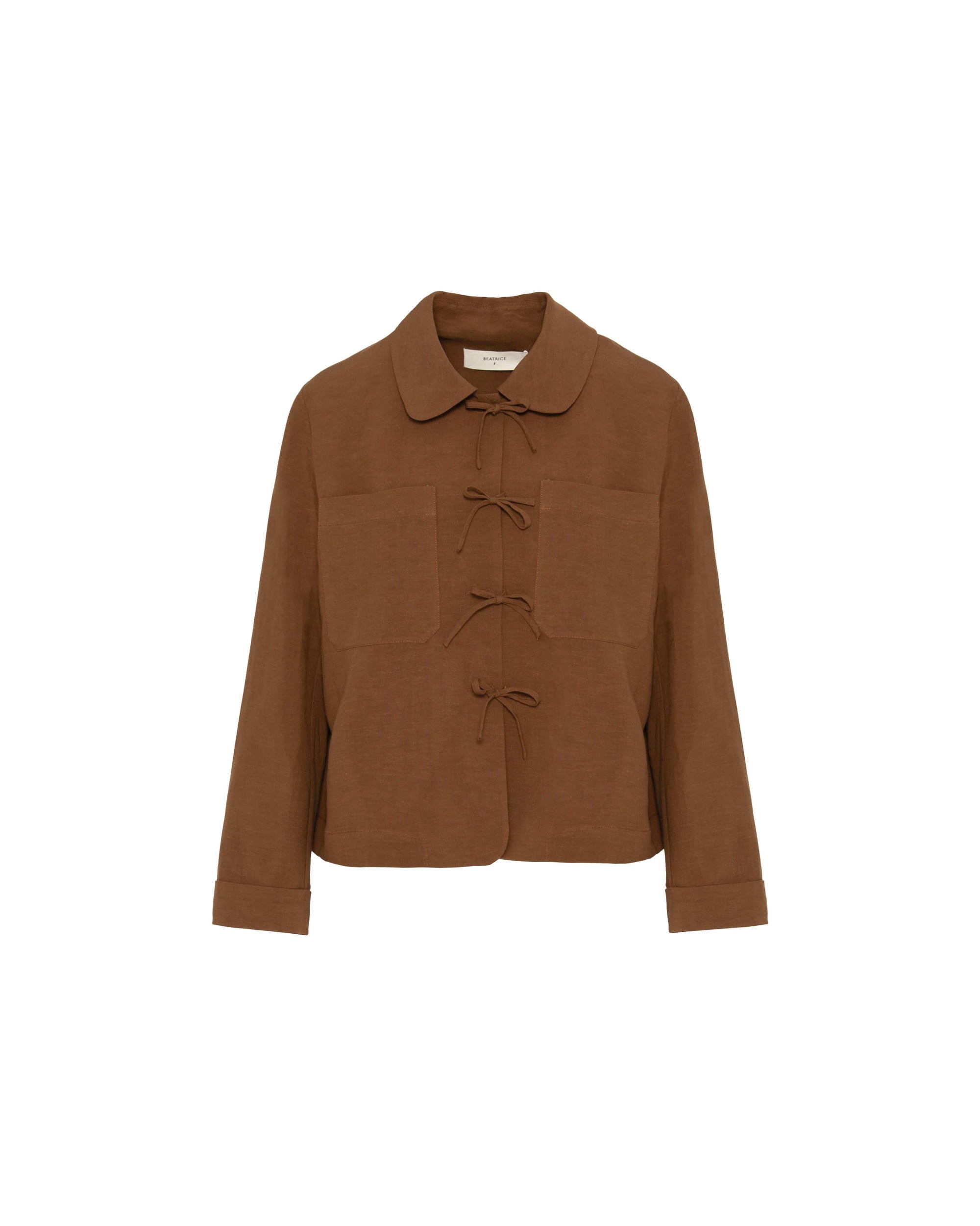 SHORT LINEN BLEND JACKET WITH BOWS