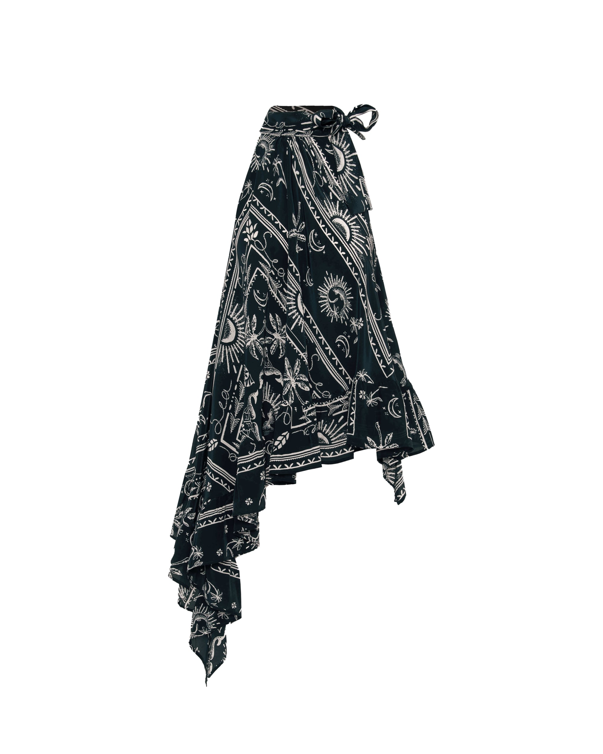 ASYMMETRICAL PRINTED SKIRT WITH BOW