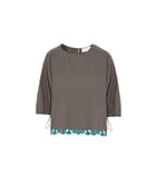 COTTON POPLIN TOP WITH CONTRAST EMBROIDERY