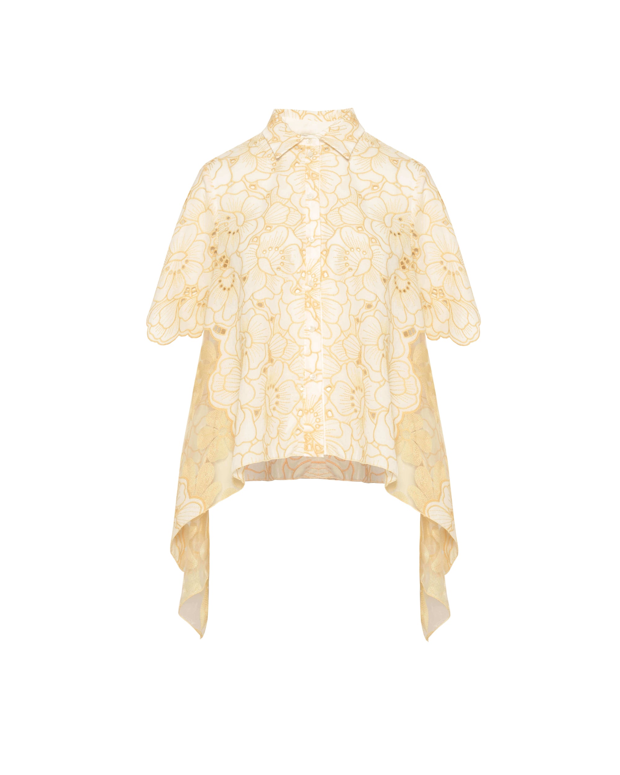 EMBROIDERED ORGANZA SHIRT WITH POINTED HEM