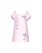 SHORT DUCHESSE DRESS WITH FLORAL EMBROIDERY