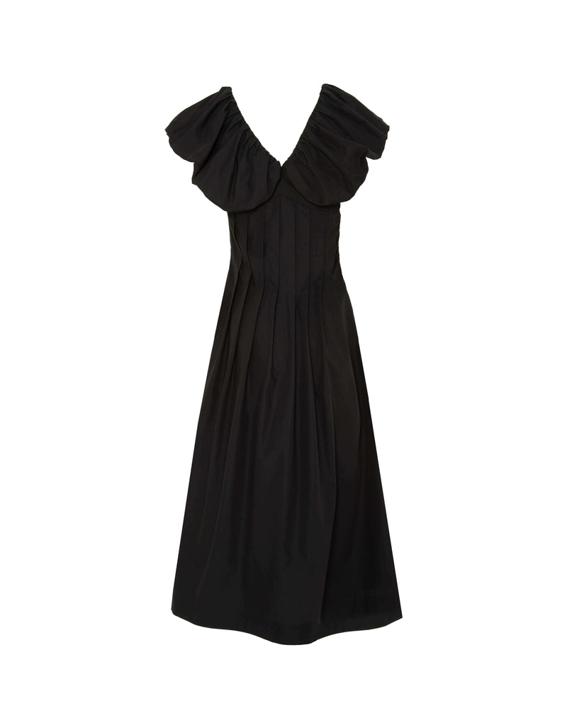 COTTON POPLIN DRESS WITH STITCHED PLEATS