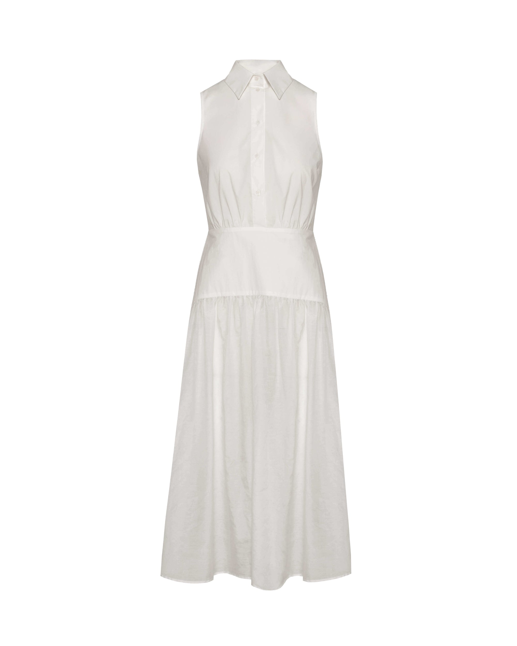 SLEEVELESS SHIRT DRESS WITH GATHERED SKIRT