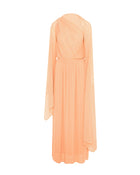 MIDI CHIFFON DRESS WITH DRAPED BODICE AND FLOWING SLEEVES