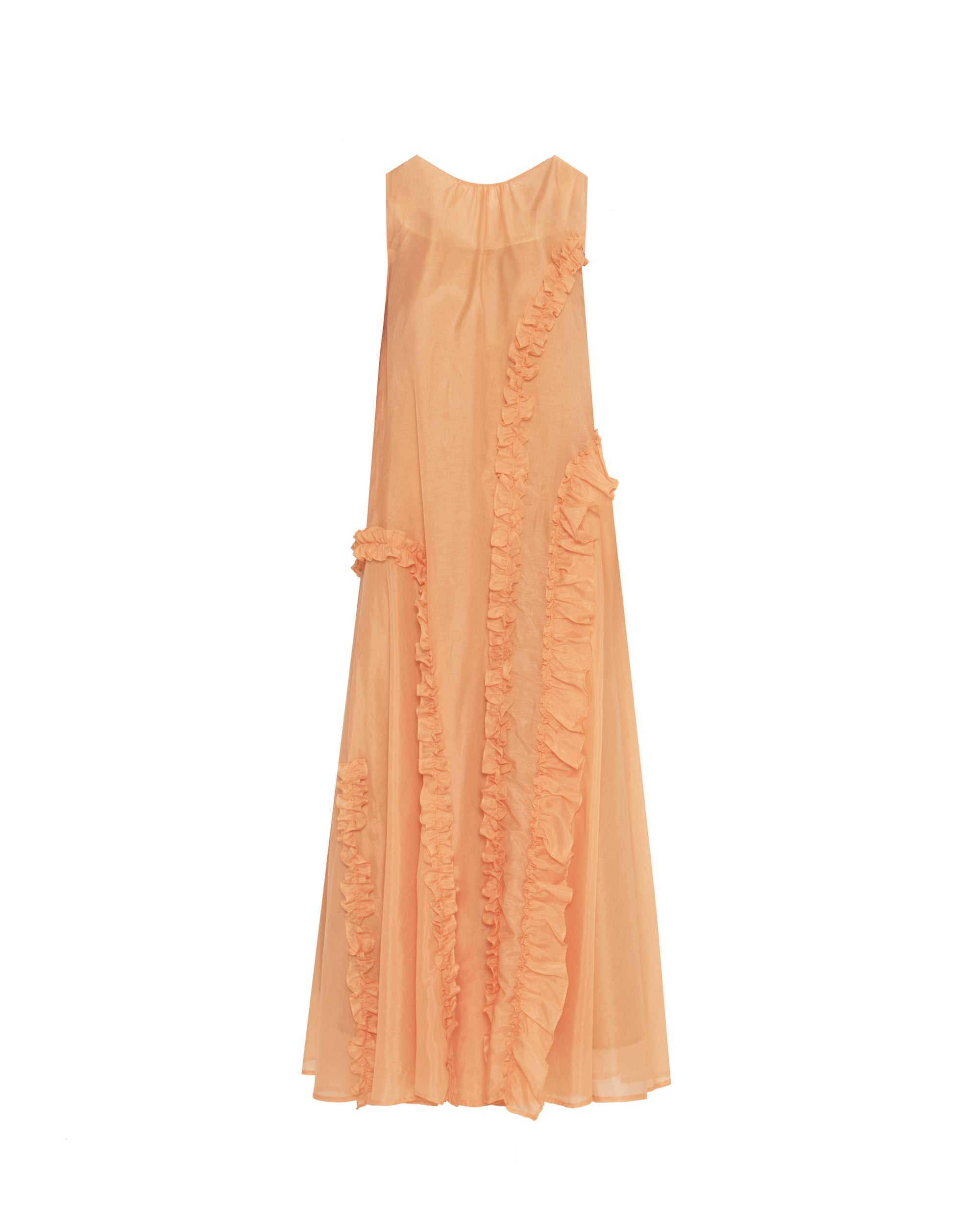LONG DRESS WITH APPLIED RUFFLES