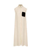 SLEEVELESS SHIRT DRESS WITH CONTRAST POCKET