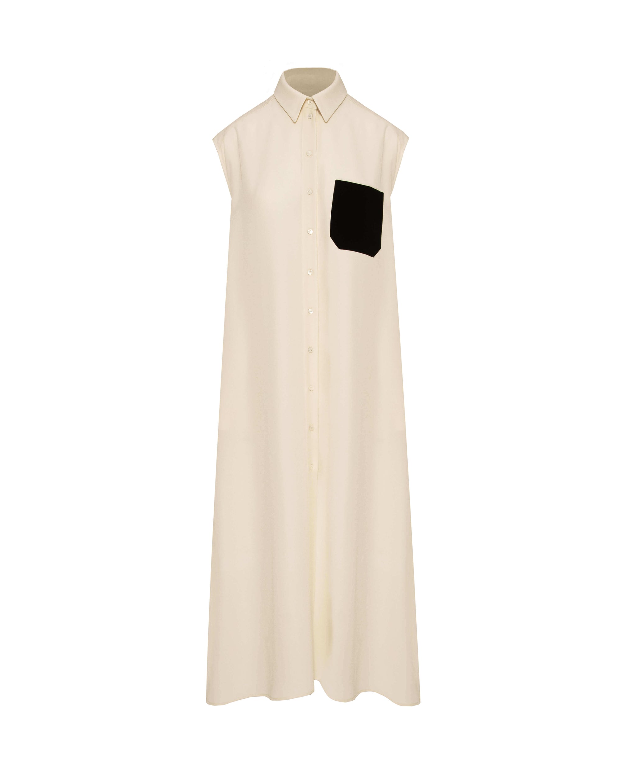 SLEEVELESS SHIRT DRESS WITH CONTRAST POCKET